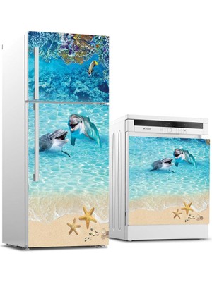 Astraltech Buzdolabı ve Bulaşık Makinası Beyaz Eşya Sticker Kaplama Yunus Balığı Deniz