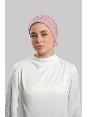 Hürrem Bone Pudra Pratik Hazır Geçmeli Tesettür Bone Sandy Kumaş Pileli Nervürlü Güllü 1806_06