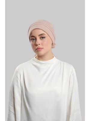 Hürrem Bone Bej Pratik Hazır Geçmeli Tesettür Bone Sandy Kumaş Pileli Nervürlü Güllü 1806_12