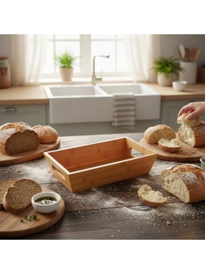 Bambu Ekmek Sepeti ve Sunumluk (33X15X7 Cm) | Doğal Ahşap Modern Meyve, Sebze ve Servis Sepeti | Antibakteriyel ve Şık Tezgah Üstü Düzenleyici