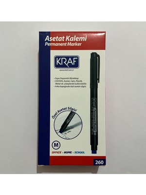 Astraltech Kraf Asetat Kalemi, Permanent Marker, Kırmızı, Silgili, Orta Uç (M), 12'li Paket