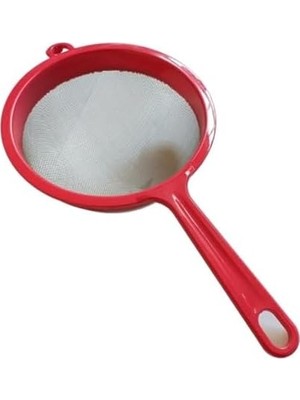 -Plastik Saplı Paslanmaz Çelik Süzgeç - Kırmızı - 17 cm