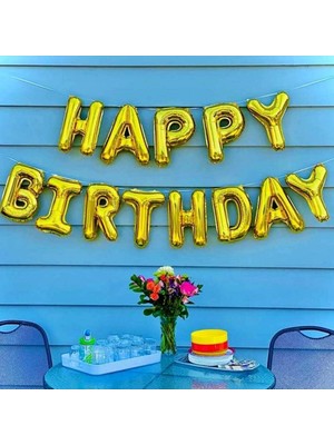 Astraltech Patladı Gitti Happy Birthday Harf 13 Parça Gold Altın Renk Folyo Balon Seti