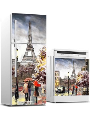 Astraltech Buzdolabı ve Bulaşık Makinası Beyaz Eşya Sticker Kaplama Eyfel Renkli Yağlıboya