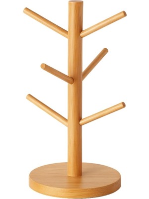 Astraltech Ahşap Bambu Kupa Bardak Askısı 6'lı Stand Doğal Mutfak Tezgahı Için Kupa Standı Bardak Tutucu Moder