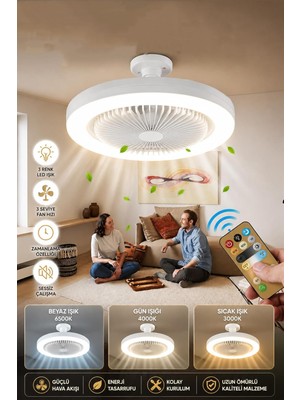 Astraltech Neo Vista LED Tavan Vantilatörü Uzaktan Kumandalı 3 Kademeli Fan & 3 Renk Işık ve Zaman Ayarlı Mode