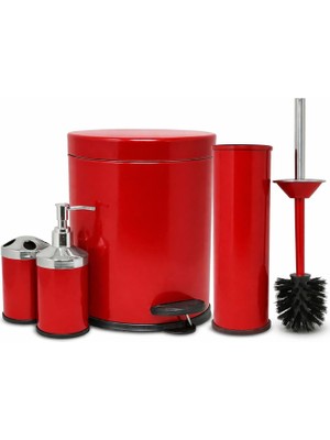 Astraltech Eko Ayak Basmalı Özellikli 4' Lü Banyo Seti Çöp Kovası+Kolozet Fırçası+Sıvı Sabunluk+Fırçalı