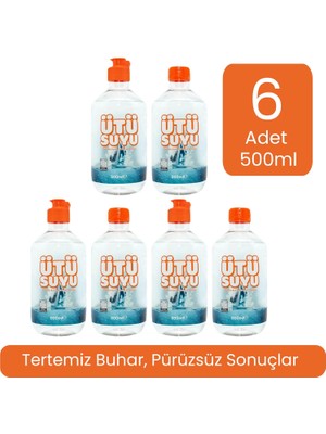 Distile Edilmiş Saf Ütü Suyu 6 Adet 500 ml | Zahmetsiz, Kolay ve Hızlı Ütüleme | %0 Kimyasal