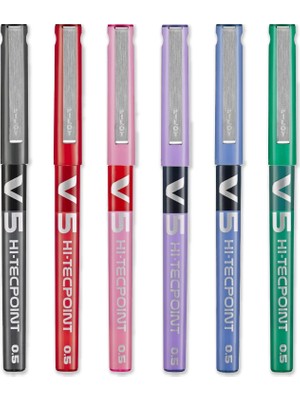 Astraltech Pilot V5 Hi-Tecpoint Roller Kalem - Ince 0,5 mm Uç Ucu - 0,3 mm Çizgi Genişliği - 6'lı Paket - Siya