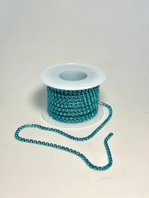 Mazaka Studio SS12 Turkuaz Mavi Renkli Kristal Beyoğlu Taş Zincir Şerit 3 Metre