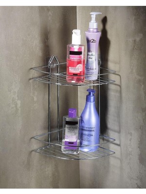 Astraltech Krom 2 Katlı Yapışkanlı Banyo Köşeliği Düzenleyici Şampuanlık Duş Rafı Ek-02