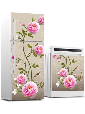 Astraltech Buzdolabı ve Bulaşık Makinası Beyaz Eşya Sticker Kaplama Pembe Gül Çiçek