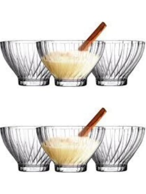 Astraltech Cam Kase Seti – Çizgili Desenli, 6’lı Servis ve Tatlı Kasesi, Salata, Meze, Çerez ve Dondurma Için