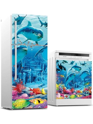 Astraltech Buzdolabı ve Bulaşık Makinası Beyaz Eşya Sticker Kaplama Yunus Balığı