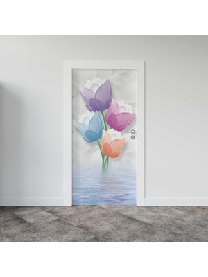 Astraltech Kapı Giydirme Kapı Sticker Folyosu 3D Renkli Çiçekler