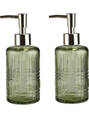 Astraltech Banyo Seti̇ Cam Sivi Sabunluk 2 Adet,kri̇stal Desenli̇ Yeşi̇l 300ML 6,8X17,6CM