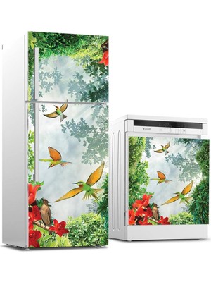 Astraltech Buzdolabı ve Bulaşık Makinası Beyaz Eşya Sticker Kaplama 3D Renkli Kuşlar
