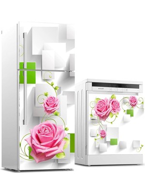 Astraltech Buzdolabı ve Bulaşık Makinası Beyaz Eşya Sticker Kaplama Pembe Gül Yeşil