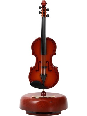 Astraltech Dekoratif Klasik Keman Figürlü Müzik Kutusu – 18 cm Ahşap Standlı Retro Döner Mekanizmalı Masaüstü