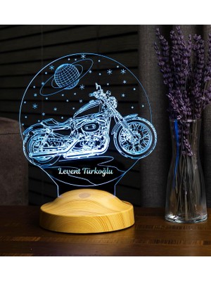 Astraltech Chopper Motosiklet, Motor Hayranlarına Hediye, Motosiklet Hediyesi Kişiye Özel 3 Boyutlu LED Lamba