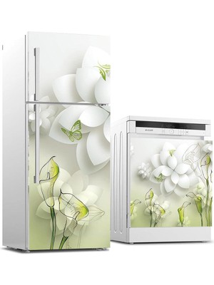 Astraltech Buzdolabı ve Bulaşık Makinası Beyaz Eşya Sticker Kaplama 3D Yeşil Lale