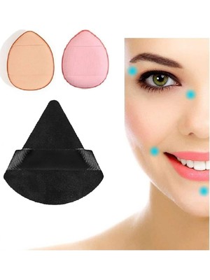 Astraltech 2 Adet (Pembe Ten) Mini ve 1 Adet Üçgen Kozmetik Puf Parmak Yüz Makyaj Göz Altı Kapatıcı Kuru Islak
