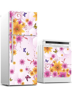 Astraltech Buzdolabı ve Bulaşık Makinası Beyaz Eşya Sticker Kaplama Kelebek Çiçekler