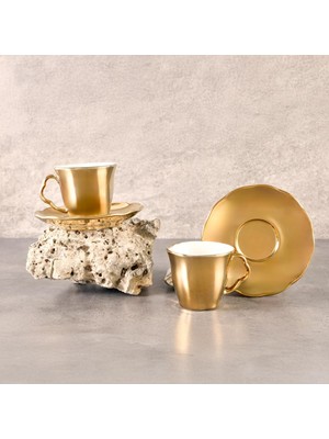 Astraltech Aryıldız Stellar Gold Türk Kahve Fincan Takımı 4 Parça 2 Kişilik Altın Detaylı Renkli 90 ml