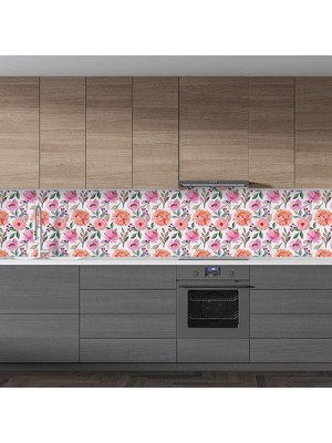 Astraltech Mutfak Tezgah Arası Folyo Fayans Kaplama Folyosu Renkli Çiçek 1. Model 60 x 100