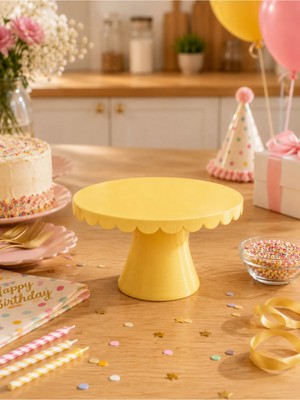 Mazaka Studio Pasta Standı 21 cm Cupcake Standı - Dekoratif Sunum Standı Kurabiye Tatlı Sarı
