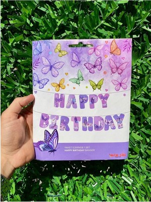 Astraltech Mfm Kelebek Temalı Happy Birthday Banner Yazı
