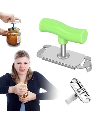 Kanji Pratik Kavanoz ve Şişe Kapak Açacağı - Yeşil – Paslanmaz Çelik, Ayarlanabilir, Ergonomik Tutma Saplı