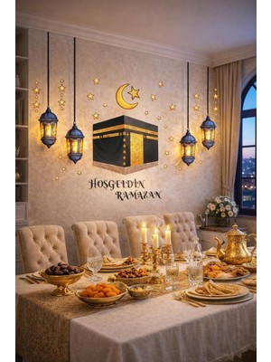 Astraltech Sticker Hoş Geldin Ramazan Dekorlu Ahşap Kapı Süsü, Ramazan Süsleri, Ramazan Tavan Süsü Ramazan Dek