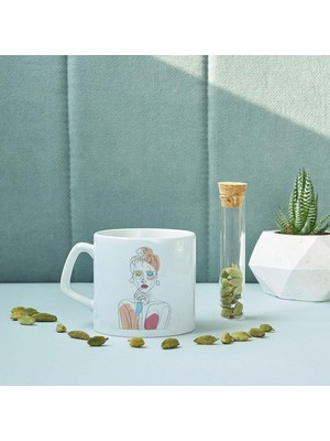 Astraltech Hediyesepeti Line Art Düşünen Kız Tasarımlı Porselen Kupa Bardak 7,5 cm Yüksekliğine ve 8 cm Çapına
