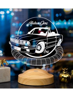 Astraltech Klasik Bmw E30 Cabrio, Bmw Logolu Hediye 3D LED Lamba, Bmw Hayranına Hediye