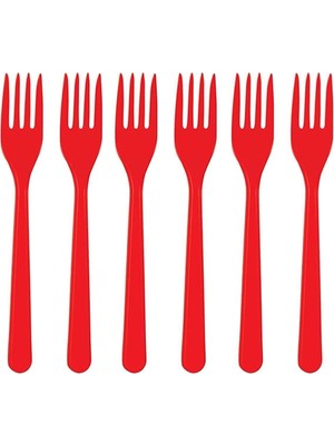 Plastik Kırmızı Çatal 25'li