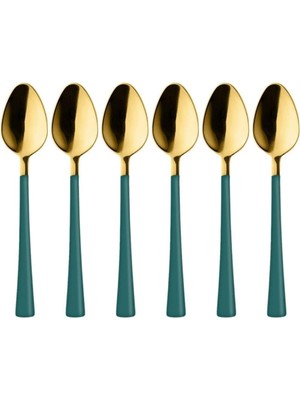 6 Adet Çay Kaşığı Seti, 18/10 Paslanmaz Çelik, Gold Yeşil, 11 Cm, 70 gr