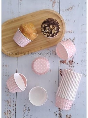 50'li Açık Pembe Puantiyeli Muffin Kek Kalıbı, Kek Kapsülü Cupcake Kalıbı, Airfryer Uyumlu
