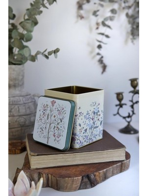 EVLE-ER024-2E Botanica Yellow Desenli Kare Metal Saklama Kabı 12X12 cm (Botanica Yellow)
