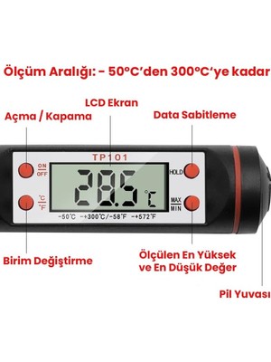 Sogud Dijital Gıda Termometresi – Hızlı Okuma Mutfak Termometresi, Paslanmaz Çelik Prob, LCD Ekran, -50°c ~ 300°C Ölçüm Aralığı, Et Süt Yağ Şeker Bbq ve Fırın Için Hassas Termometre