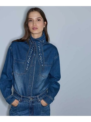 İpekyol Çıkarılabilir Fularlı Denim Gömlek IW6260025145629