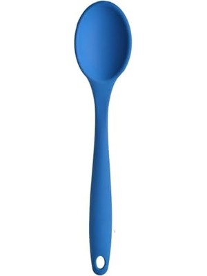 Silikon Servis ve Yemek Hazırlama Kaşığı, Yumuşak Uç, Komple Silikon, 27 Cm, Mavi Kaşık, Yanmaz Yapışmaz, Tencere Çizmez, 1 Adet