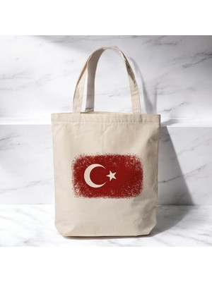 Türk Bayrağı - Baskılı Bez Omuz Çantası Pinterest Çanta (35X40 Cm)