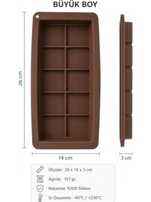 Dubai Çikolata Kalıbı Silikon Tablet Çikolata Yapım Kalıbı 10 Gözlü (Büyük Boy (26X14X3 Cm))