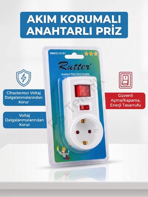 Akım Korumalı Priz Anahtarlı Rutter