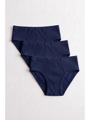 Obje Erkek Çocuk Lacivert 3'lü Çizgili Ribana Slip