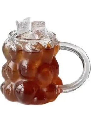 Yeni Nesil 350 ml Üzüm Tasarımlı Bubble Borosilikat Cam Soğuk Kahve, Latte, Meşrubat Kupa Bardağı 1 Adet - 2430