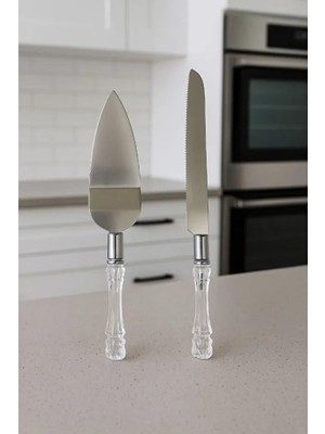 2li  Mika Saplı Pasta Servis Seti Spatula Bıçak Servis Seti