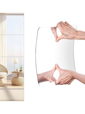 2 Adet Kendinden Yapışkanlı Akrilik Pleksi Ayna, Esnek Dekoratif Sticker Duvar Aynası, Kırılmaz, Hafif, Kolay Montajlı Modern Süsleme, Ev, Ofis, Banyo ve Çocuk Odası Için Gümüş, 30X30 cm