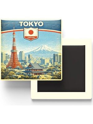 Japonya Tokyo Şehri Temalı Vintage Buzdolap Magneti – 9x9 cm